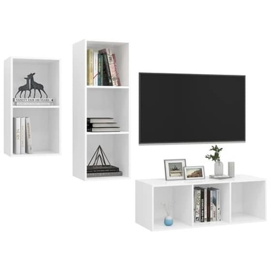 Έπιπλα Τηλεόρασης Vidaxl Μοριοσανίδα  3 Τμχ  37x37x107 cm - Λευκό image 3