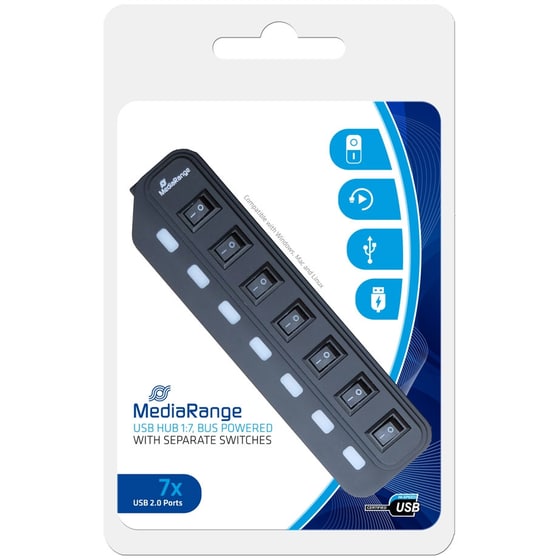 MediaRange MRCS504 USB Hub 7-Port USB 2.0 συμβατό με USB-A image 2