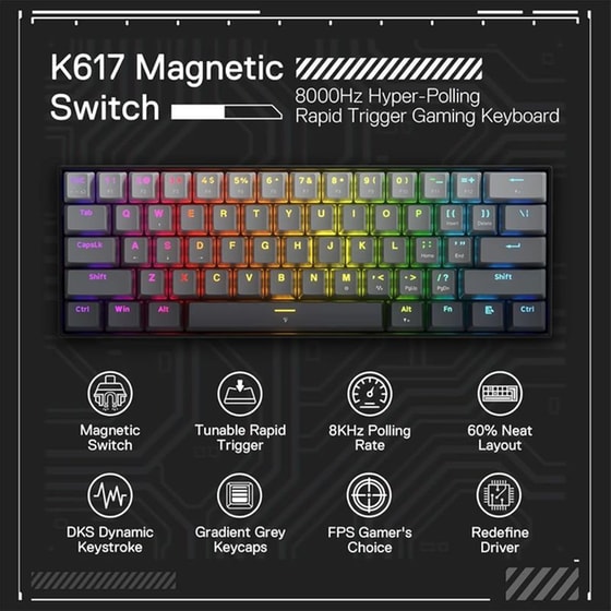 Redragon Fizz K617 Gaming Μηχανικό Ενσύρματο USB Πληκτρολόγιο RGB Μαύρο (US) image 7