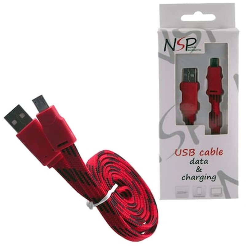 MICRO USB FLAT BRAIDED 10MM USB RED
