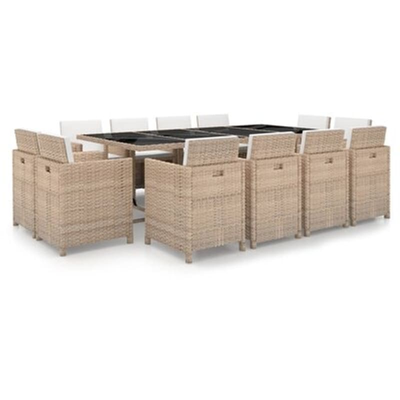 Σετ Τραπεζαρίας Εξ. Χώρου Vidaxl 13 Τεμ. Μπεζ Συνθ. Ρατάν Με Μαξιλάρια