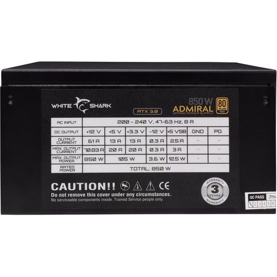 Τροφοδοτικό Υπολογιστή White Shark 850W Full Modular 80+ Gold  - Μαύρο image 1