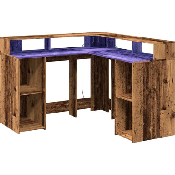 Γραφείο VidaXL με LED από Επεξεργασμένο Ξύλο 130x130x91 cm - Όψη Παλαιού Ξύλου image 3