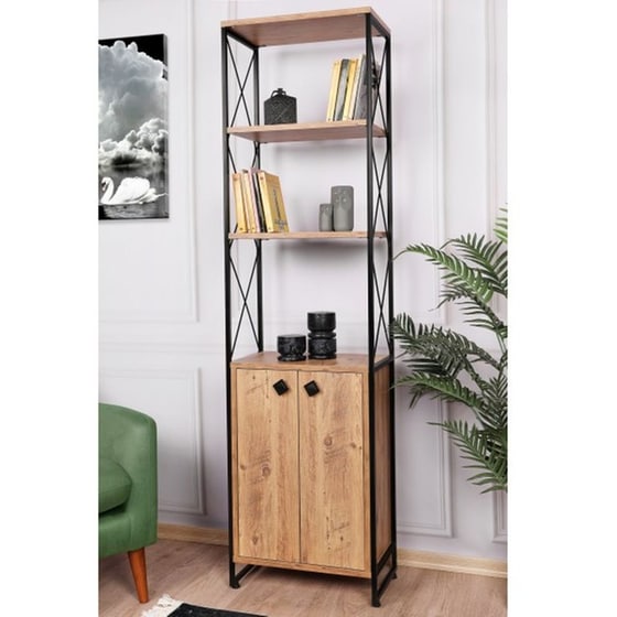 Βιβλιοθήκη 24Mall Masa Atlantic Pine από Μοριοσανίδα/Μέταλλο 49x30x180 cm - Μαύρο/Καφέ image 1