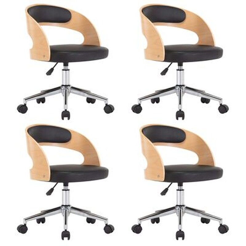 Καρέκλες Τραπεζαρίας Vidaxl Περιστρεφόμενες από Ξύλο/Συνθετικό Δέρμα 4 Τμχ - Μαύρες