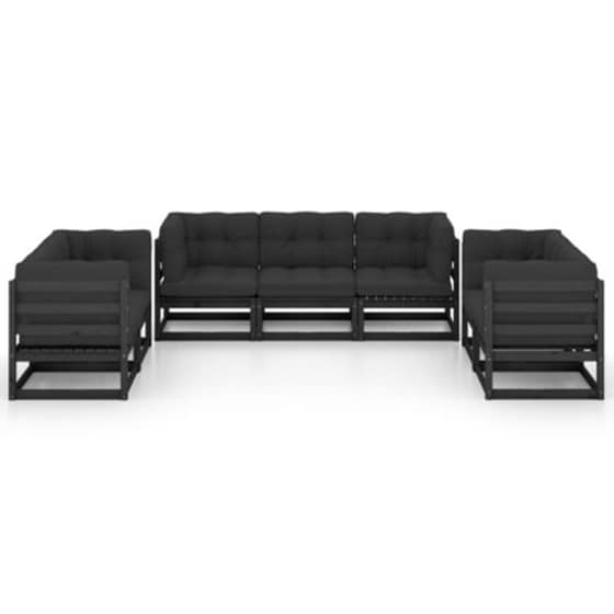 Σετ Σαλόνι Κήπου Vidaxl από Μασίφ Ξύλο Πεύκου με Μαξιλάρια 7 Τμχ - Μαύρο image 2
