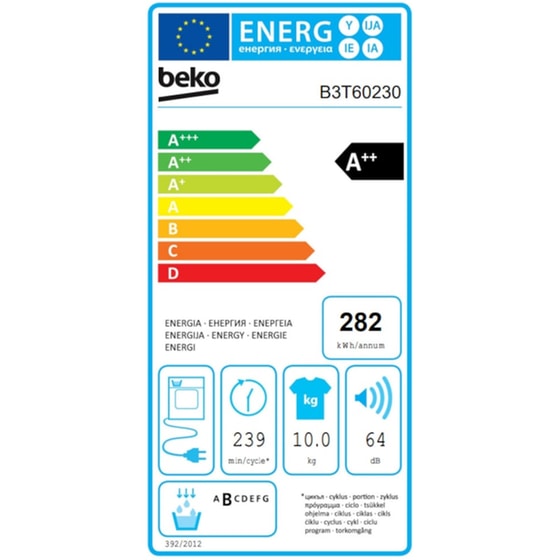 BEKO B3T 60230 10 kg A++ με Αντλία Θερμότητας Λευκό Στεγνωτήριο Ρούχων image 5