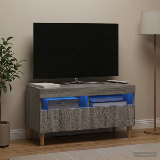 Έπιπλο Τηλεόρασης με LED VidaXL από Επεξεργασμένο Ξύλο - Γκρι Sonoma image 1
