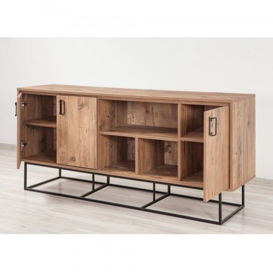Μπουφές 24Mall Destra Atlantic Pineαπό Μοριοσανίδα/Μέταλλο 180x40x80 cm - Μαύρος/Καφέ image 1