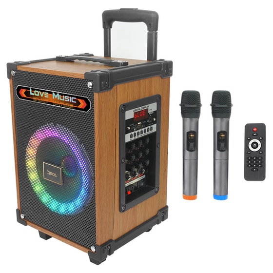 Party Speaker Hoco ΗA2 με 2 Ασύρματα Μικρόφωνα - Καφέ image 0