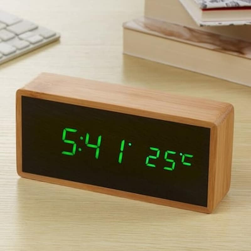 Bamboo Digital Table Clock With Mirror Surface With Alarm Clock 03006wdc50cl Brown