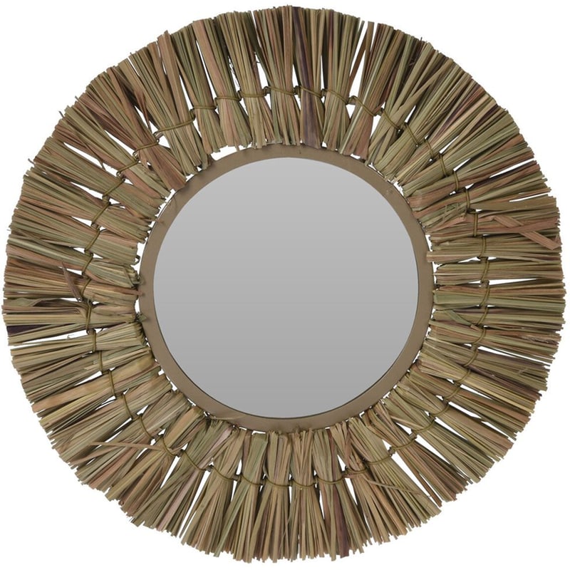 SPITISHOP Διακοσμητικός Καθρέφτης Τοίχου Spitishop Ψάθινος Φ30 cm - Φυσικό
