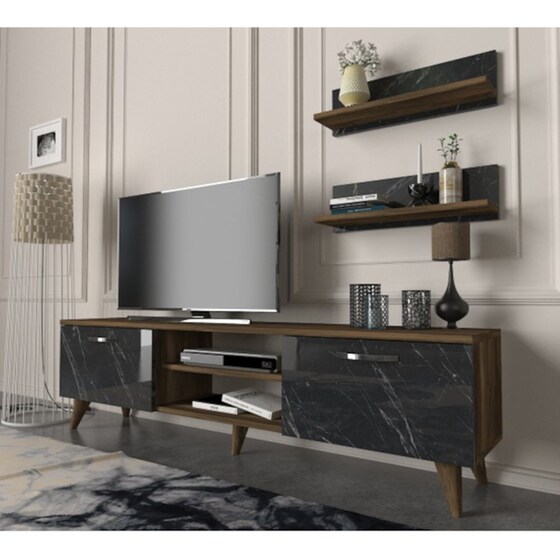 Έπιπλο Τηλεόρασης 24Mall Pianosa από Μοριοσανίδα 150x29.5x40.6 cm - Καρυδί/Μαύρο image 1