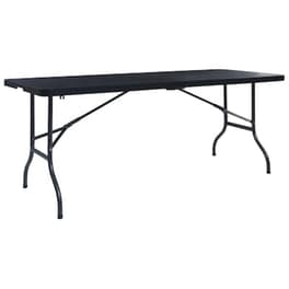 Vidaxl Τραπέζι Κήπου Πτυσσόμ. Μαύρο 180x75x72 Εκ. Hdpe Απομίμηση Ρατάν