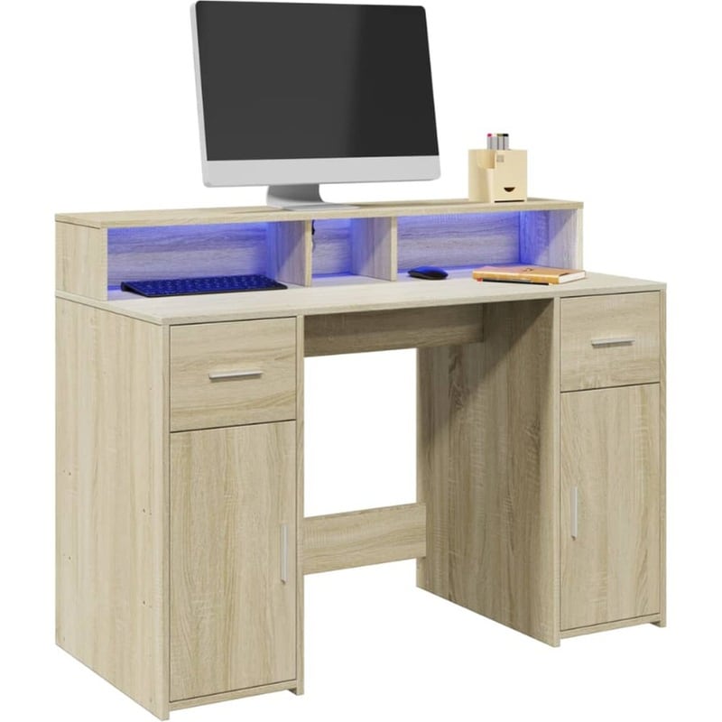 Γραφείο VidaXL με LED από Επεξεργασμένο Ξύλο 120x55x91 cm - Sonoma Δρυς