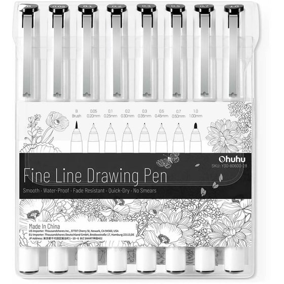Μαρκαδόροι Ohuhu Fineliner Μαύρα Πενάκια Σχεδίου (8 Τεμάχια) image 0