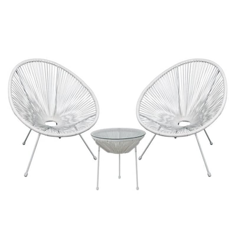 Acapulco Set Τραπ 2 Πολ Μετ Άσπρο Plastic Rattan Άσπρο WOODWELL