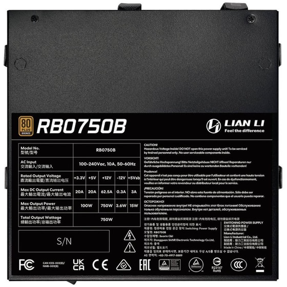 Τροφοδοτικό Υπολογιστή Lian Li RB Series 750W Semi Modular 80+ Bronze - Μαύρο image 3