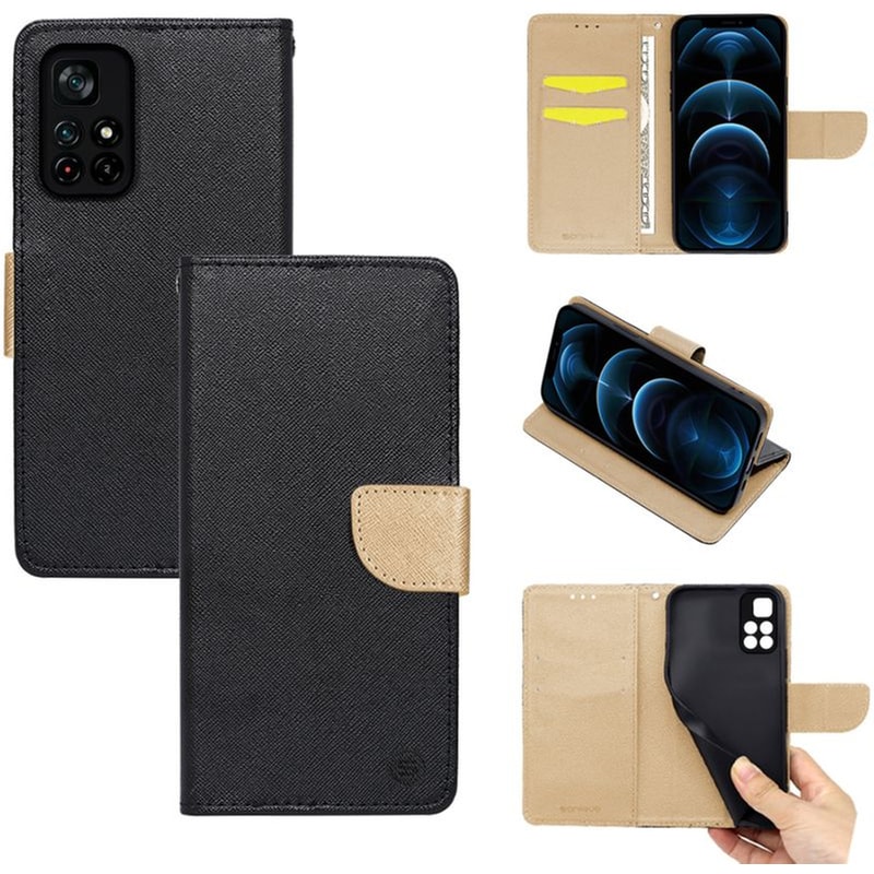 Θήκη Xiaomi Poco M4 Pro 5G/Redmi Note 11s 5G - Sonique Trend Book - Μαύρο/ Χρυσό