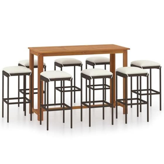 Vidaxl Σετ Επίπλων Μπαρ Κήπου 9 Τεμαχίων Καφέ Με Μαξιλάρια image 1