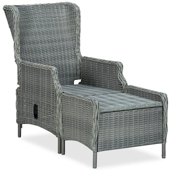 Vidaxl Πολυθρόνα Κήπου Ανακλινόμενη Αν. Γκρι Συνθ. Ρατάν Με Υποπόδιο image 3