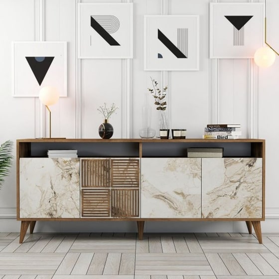 Μπουφές 24Mall Pavia από Μοριοσανίδα/Πλαστικό 180x35x78.6 cm - Καρυδί/Λευκός image 3