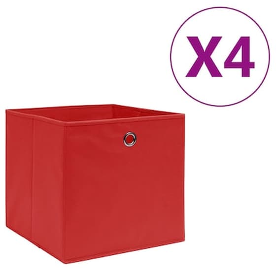 Vidaxl Κουτιά Αποθήκευσης 4 Τεμ. Κόκκινα 28x28x28 Εκ. Ύφασμα Non-woven image 0