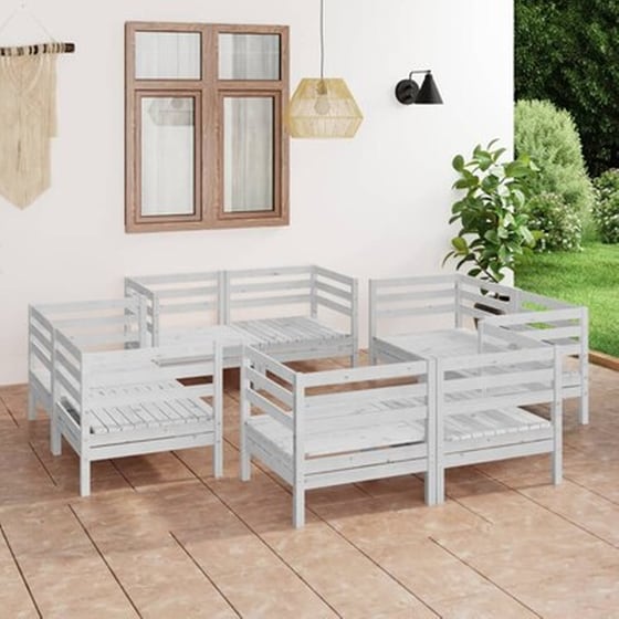 Vidaxl Σαλόνι Κήπου Σετ 8 Τεμαχίων Λευκό Από Μασίφ Ξύλο Πεύκου image 1