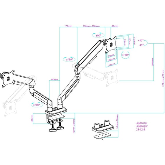 Anda Seat Βάση Γραφείου για 2 Οθόνες έως 42" με Βραχίονα - Μαύρο image 2