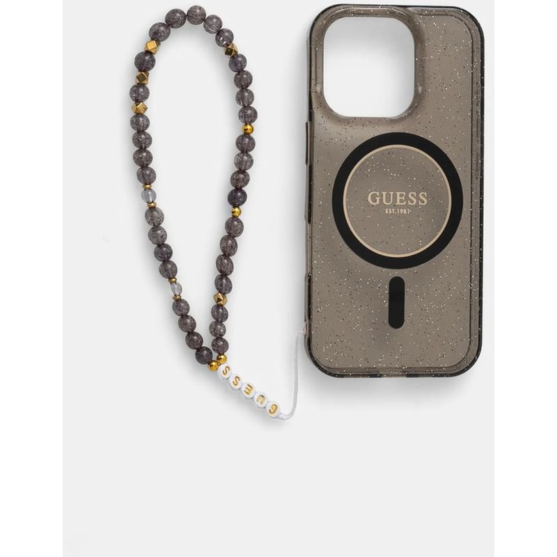 Θήκη Apple iPhone 16 Pro - Guess Glitter with Pearl Strap MagSafe - Black