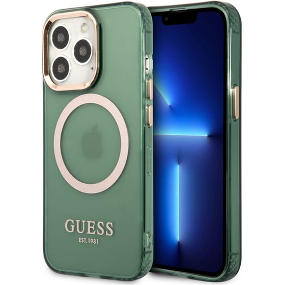 Θήκη Apple iPhone 15 - Guess Gold Outline Translucent Magsafe Hard Case - Χακί image 7