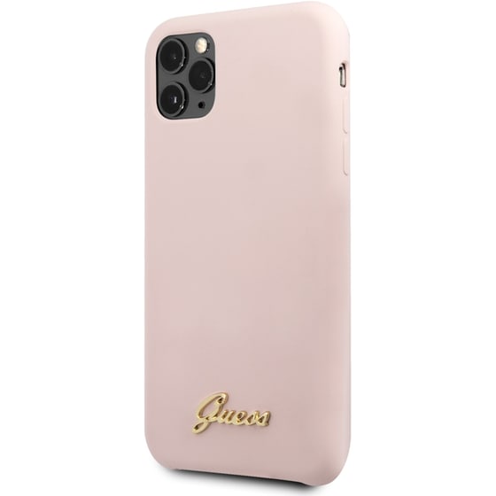 Guess “vintage Script Gold Logo Collection” Σκληρή Θήκη Προστασίας Από Σιλικόνη – Apple Iphone 11 Pro Max (ροζ) image 0