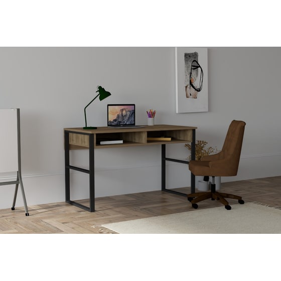 Γραφείo Μελέτης 24Mall Brescia από Μοριοσανίδα 120x60x75 cm - Καφέ/Μαύρο image 1