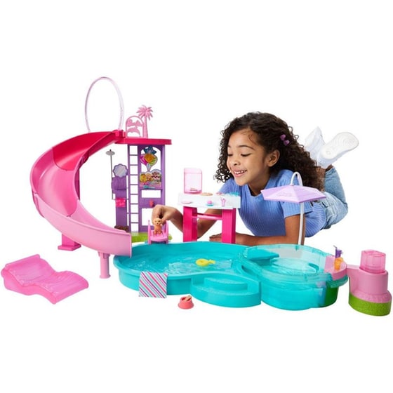 Barbie Dream Pool Playset With Slide & Bubbling Hot Tub image 9