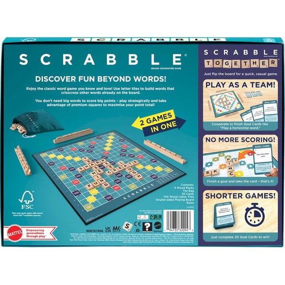 Classic Scrabble & Scrabble Together 2in1 με Ξύλινα Γράμματα Επιτραπέζιο (Mattel) image 5