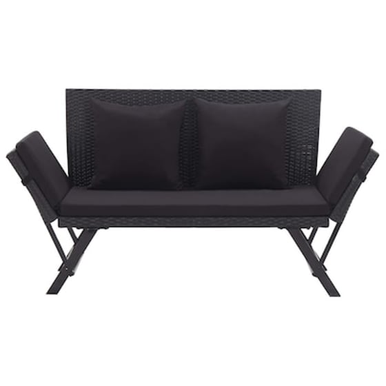 Παγκάκι Κήπου VidaXL με Μαξιλάρια από Συνθετικό Ρατάν 130-176x70x80 cm - Μαύρο image 2