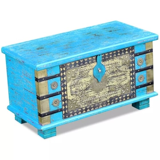 Μπαούλο Αποθήκευσης VidaXL από Ξύλο Μάνγκο 80x40x45 cm - Μπλε image 3