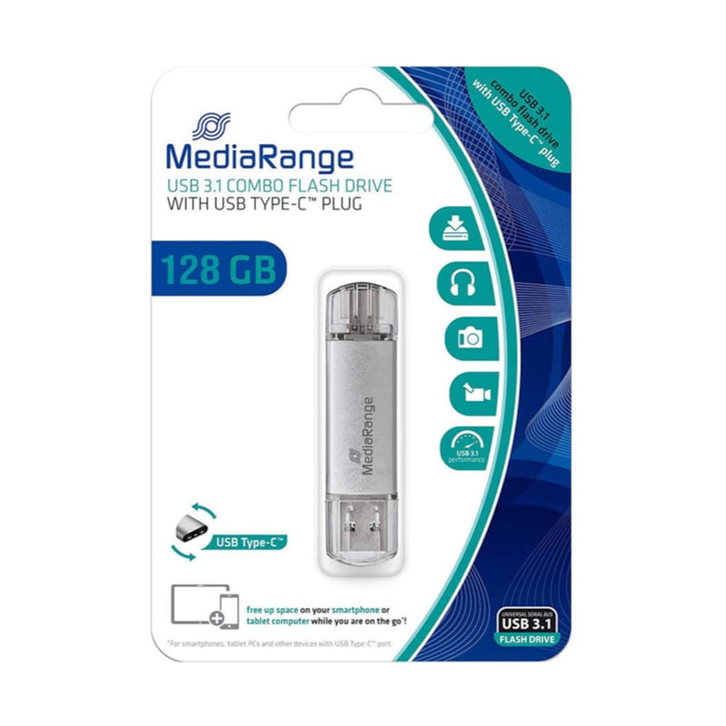 MediaRange 128GB USB 3.1 Stick με σύνδεση USB-A USB-C Ασημί MEDIARANGE