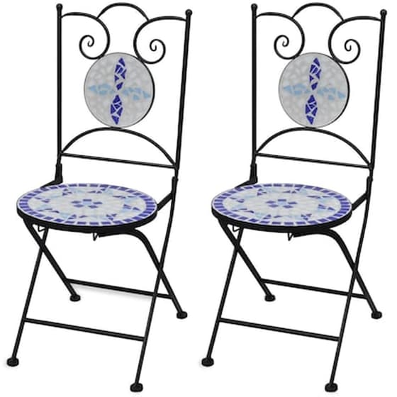 Καρέκλες Vidaxl Bistro Πτυσσόμενες Κεραμικές 2 Τεμ.  37x44x89cm - Μπλε/Λευκό image 1