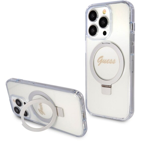 Θήκη Apple iPhone 15 Pro - Guess Magsafe Ring Stand Glitter Hard Case Script Logo - Διάφανο image 6
