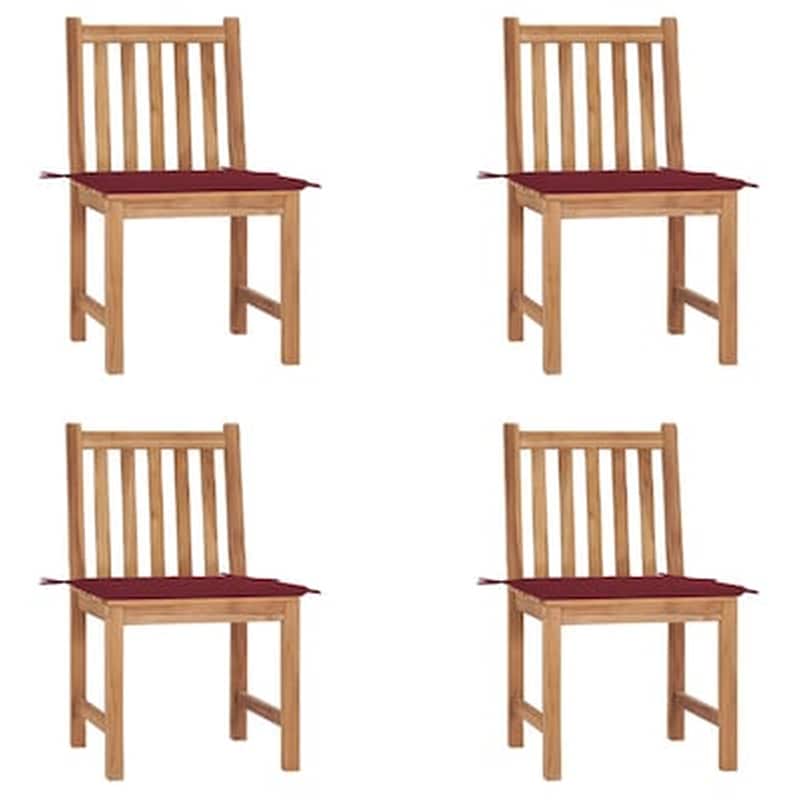 Vidaxl Καρέκλες Κήπου 4 Τεμαχίων Από Μασίφ Ξύλο Teak Με Μαξιλάρια
