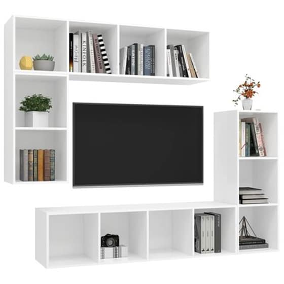 Έπιπλο Τηλεόρασης Vidaxl Μοριοσανίδα  4 Τμχ  37x37x142.5 cm - Λευκό image 3