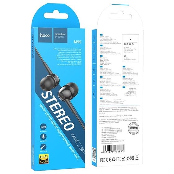Hands Free Hoco M99 Celestial Universal Earphones Hi-fi Stereo 3.5mm Μαύρο 1.2m image 1
