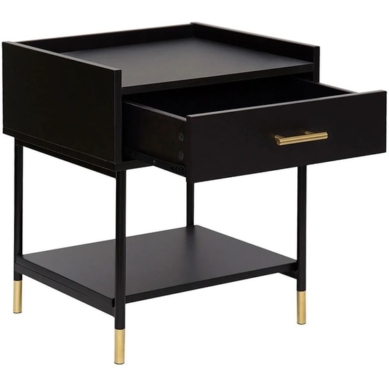 Κομοδίνο Spitishop με Συρτάρι και Ράφι από Mdf/Μέταλλο A-s 185051 45x40x53 cm - Μαύρο/Χρυσό image 1
