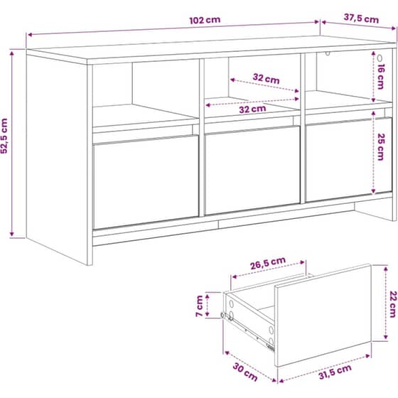 Έπιπλο Τηλεόρασης VidaXL 102x37.5x52.5 cm - Μαύρη Δρυς image 5
