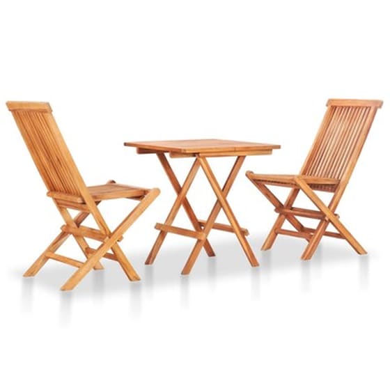 Vidaxl Σετ Επίπλων Mπιστρό 3 Τεμ. Μασίφ Ξύλο Teak Με Μπλε Μαξιλάρια image 2