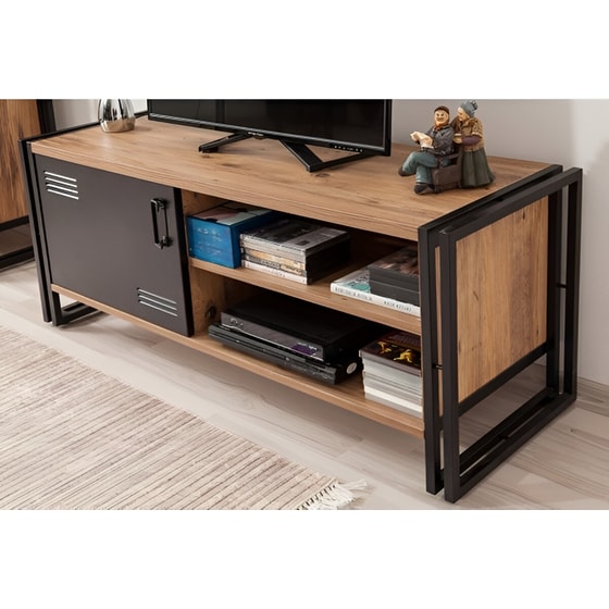 Έπιπλο Τηλεόρασης Mondo Atlantic Pine από Μοριοσανίδα 130x45x50cm - Μαύρο/Καφέ image 3