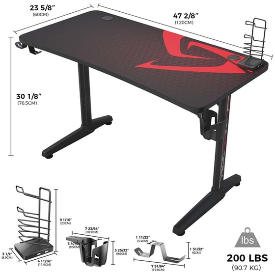 Γραφείο Gaming  Eureka Ergonomic από Carbon Fiber 120x60cm - Μαύρο/Κόκκινο image 13