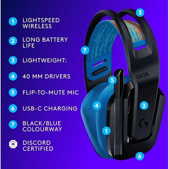 Logitech G G535 Lightspeed Gaming Ασύρματα Ακουστικά USB-C/2.4 GHz - Μαύρα image 4