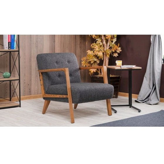 Πολυθρόνα 24mall Caesar από Ύφασμα/Ξύλο 69x80x83cm - Γκρι/Καφέ image 4